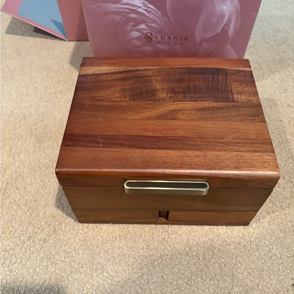 NEW IN BOX Wooden multi level jewelry Box with Handle